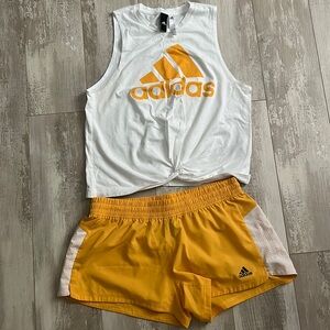 Adidas yellow tank top and shorts set